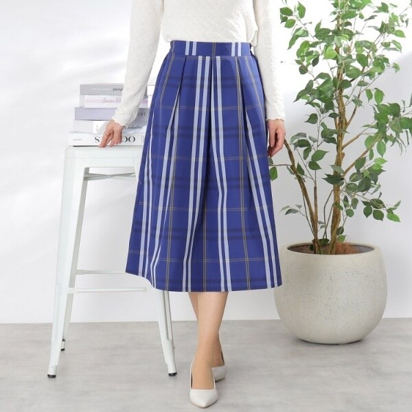 イエナ リバーシブルスカート チェック プリーツ ウエストゴム ネイビー M 
