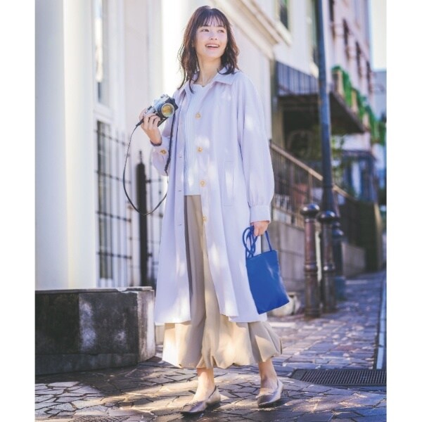 もゆる　薄手コート　羽織 さらっと羽織れる／腕まわりゆったり／ビッグシルエット】ステンカラー
