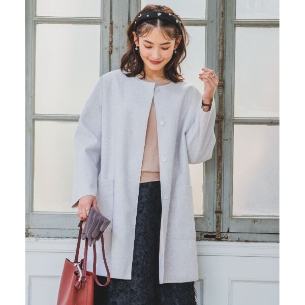 裏地無し／ニット着込める／ロングシーズン可】ボンディングノーカラー