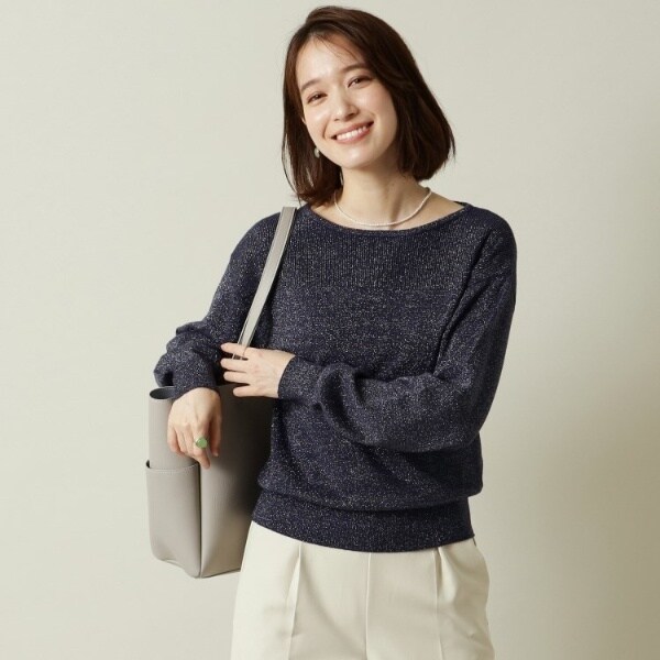 通勤／手洗い可】ラメ編地切替ボートネックニット | イッツデモ(ITS