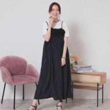【手洗い可】ワッシャーサテンキャミワンピース