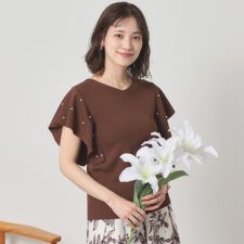 【さらりタッチ／手洗い可】パール調フレア袖ニット