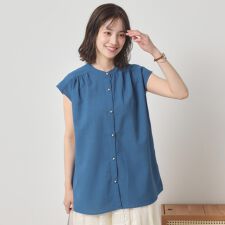 【清涼感／手洗い可】麻調前開きブラウス