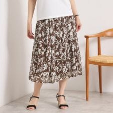 【手洗い可／後ろウエストゴム】ラメスト単色花柄スカート