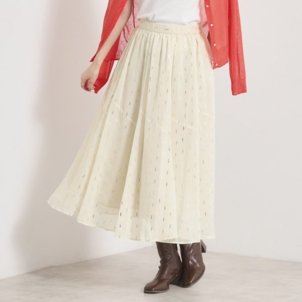 【手洗い可／ウエストゴム】箔プリントフレアスカート