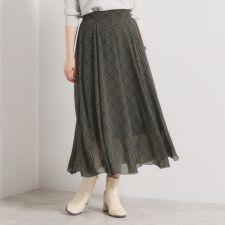 【手洗い可／ウエストゴム】シアーチェックフレアスカート