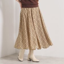【手洗い可／ウエストゴム】シアーチェックフレアスカート