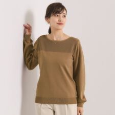 【縮みに強い／洗濯機OK】編地切替ニットプルオーバー