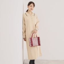 【手洗い可】ポロ衿ニットワンピース