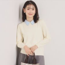 【手洗い可】シャツ襟付きニット