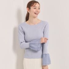 【手洗い可】袖口フリルリブニット