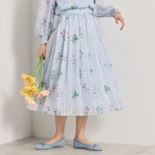 【手洗い可／セットアップ可】ラメストライプ花柄スカート