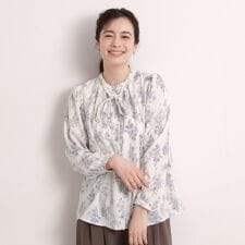 【洗濯機OK】花柄ボウタイブラウス
