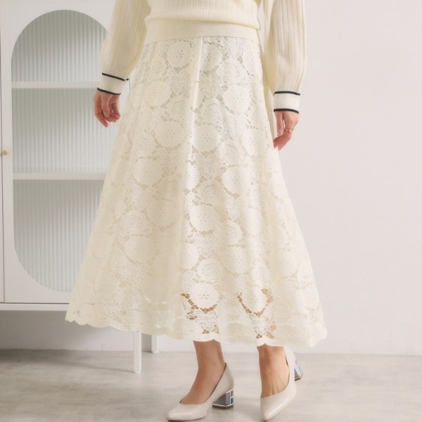【手洗い可／ウエストゴム】レーススカート