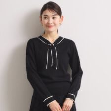 【手洗い可】配色ボウタイニット