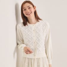 【手洗い可】フロントレースニットカーデ