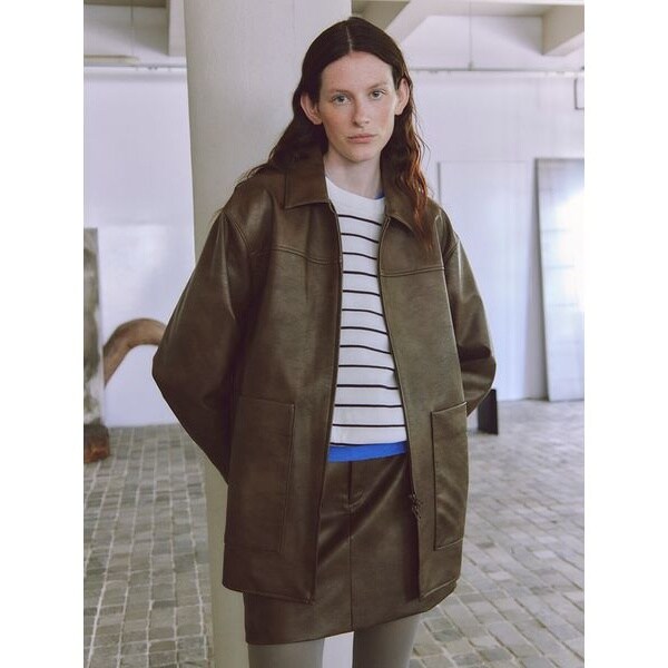 フェイクレザーダブルジップブルゾン フェイクレザーダブルジップブルゾン