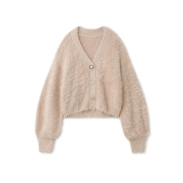 美品 22AW リリーブラウン ジェラートピケ ビジューボタン エアモコ ショートカーディガン LLNT225528 サイズF ベージュ レディース 古着 中古 LILY BROWN Lingerie × gelato pique】ビジューボタン ショート