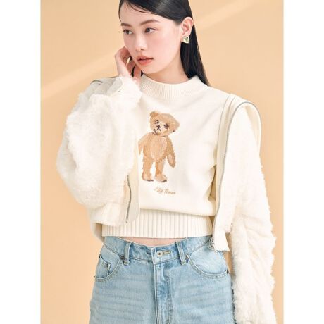 Lily Bearハーフスリーブニットトップス | リリーブラウン(LILY BROWN  