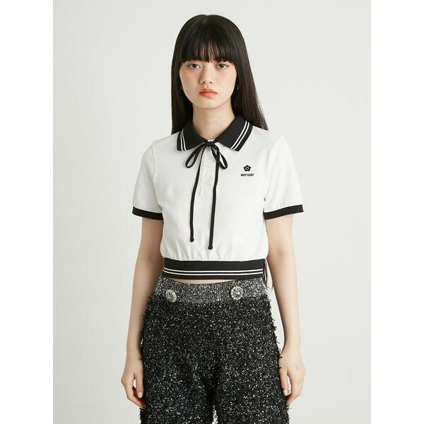 完売商品♡LILYBROWN×MARYQUANT クロップドリボンポロシャツ 赤 LILY BROWN×MARY QUANT】クロップドリボンポロシャツ | リリー