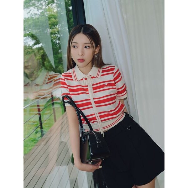 完売商品♡LILYBROWN×MARYQUANT クロップドリボンポロシャツ 赤 LILY BROWN×MARY QUANT】クロップドリボンポロシャツ | リリー