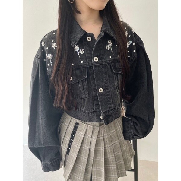 L.B CANDY STOCK]ビジューデニムジャケット | リリーブラウン(LILY