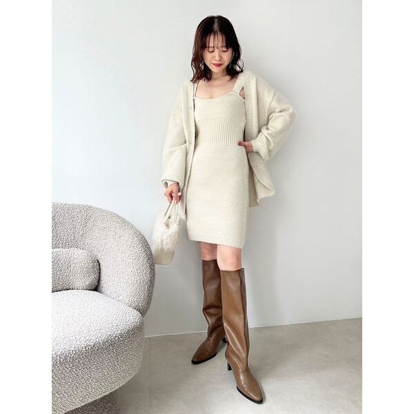 lily brown ミックスニットカーデセットワンピース リリーブラウン