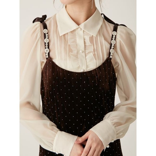 L.B CANDY STOCK]ブラウスセットビジューベロアキャミワンピース