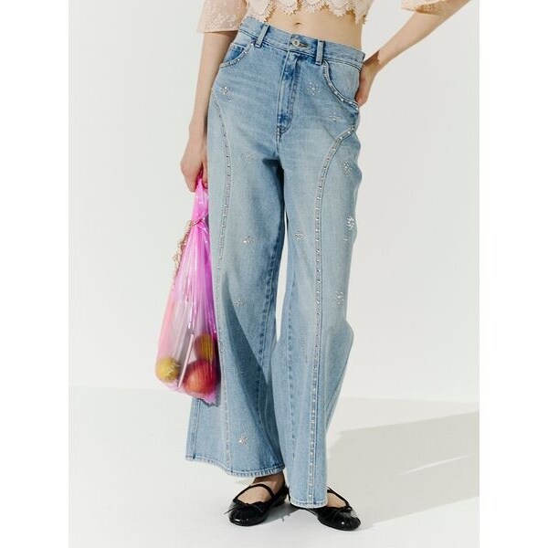 リリーブラウン　L.B CANDY STOCK ビジューデニムパンツ レディース WEB限定00サイズ】[L.B CANDY STOCK]ビジュースタッズワイド