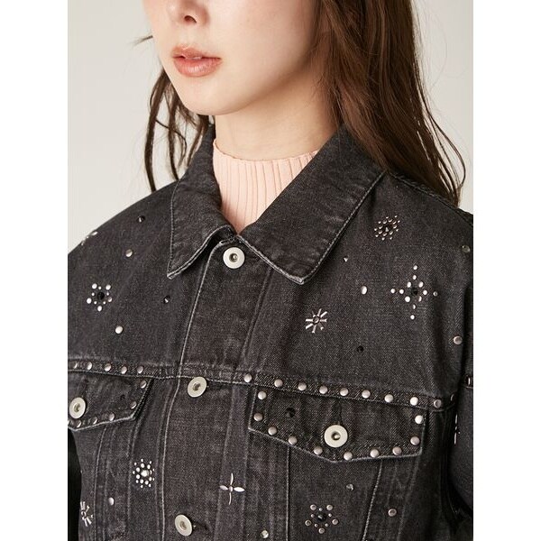専用 24AW LILY BROWN CANDY STOCK デニムジャケット L.B CANDY STOCK]ビジュースタッズデニムジャケット(デニム