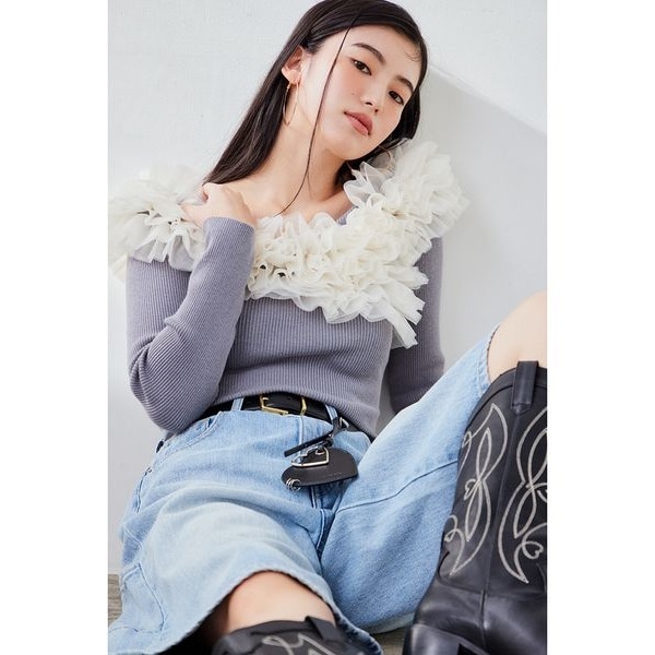 Lily Brown◆チャイナディテールニットトップス/one/アクリル/NVY/無地/LWNT25117 チャイナディテールニットトップス | リリーブラウン(LILY BROWN