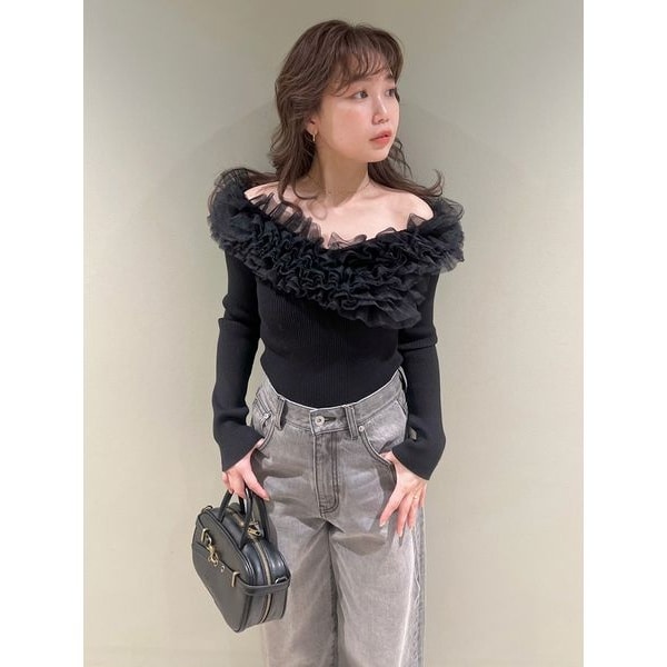 Lily Brown◆チャイナディテールニットトップス/one/アクリル/NVY/無地/LWNT25117 チャイナディテールニットトップス | リリーブラウン(LILY BROWN