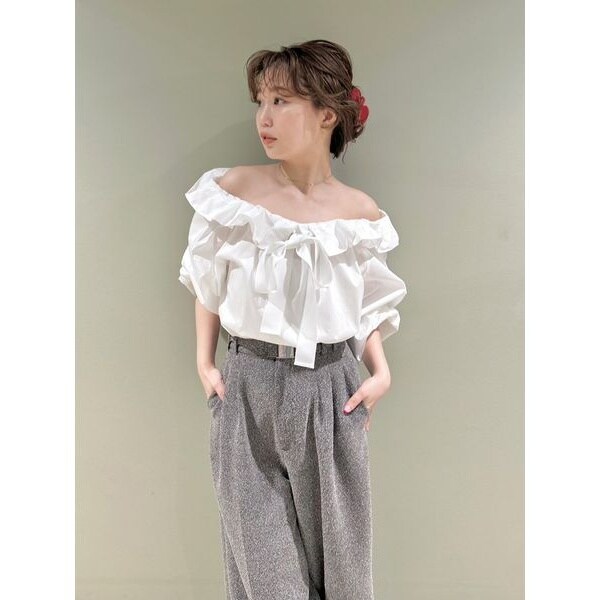 LILY BROWN ドレープボウタイシフォンシャツ オフショルダー ブラウス