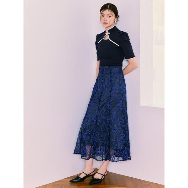 Lily Brown◆チャイナディテールニットトップス/one/アクリル/NVY/無地/LWNT25117 チャイナディテールニットトップス | リリーブラウン(LILY BROWN