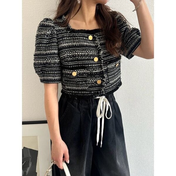 最安値 LILY BROWN フォックスブレンドトリムニットジャケット LILY BROWN（リリーブラウン）の「フォックスブレンドトリム