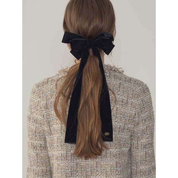 【LILY BROWN*MARY QUANT】リボンバレッタ　黒　ベロア LILY BROWN×MARY QUANT】デイジーモチーフリボンバレッタ