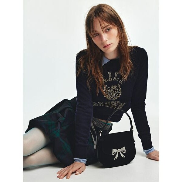 LILY BROWN × MARY QUANT ポロニットプルオーバー ロゴ 黒 LILY BROWN（リリーブラウン）の「【LILY BROWN×MARY QUANT