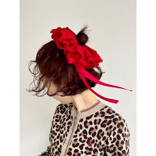 【LILY BROWN*MARY QUANT】リボンバレッタ　黒　ベロア LILY BROWN×MARY QUANT】デイジーモチーフリボンバレッタ