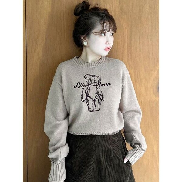Lily Bearエンブロイダリーニットトップス | リリーブラウン(LILY