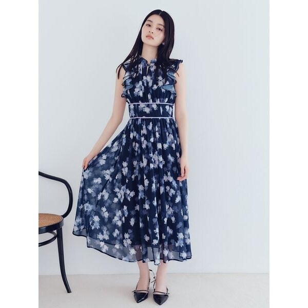 シフォンドッキングバリエプリントワンピース | リリーブラウン