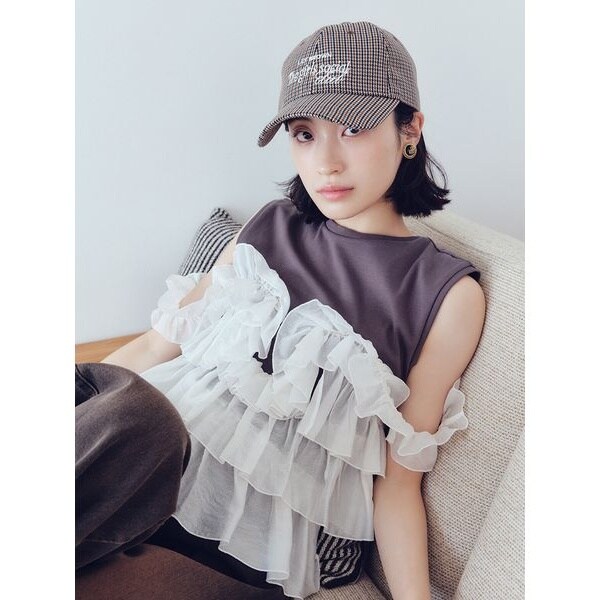 lily brown ビジューオーガンペプラムトップス L.B CANDY STOCK]ビジューオーガンペプラムトップス｜リリー
