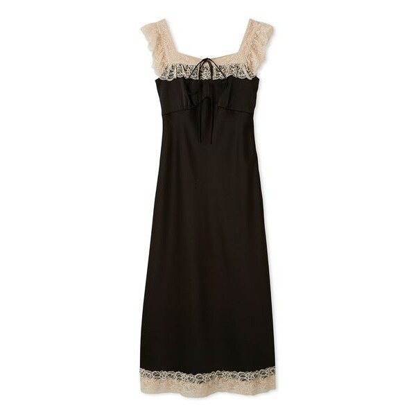 ヴィンテージレーストリムサテンロングドレス | リリーブラウン(LILY