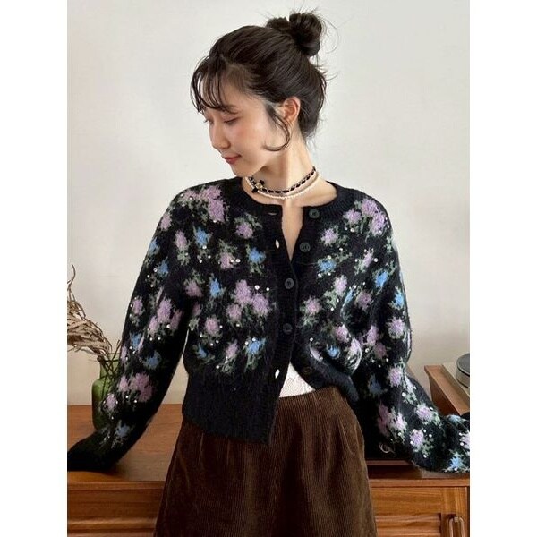 【LILY BROWN ×ANNA SUI】ジャガードビジューニットカーディガン