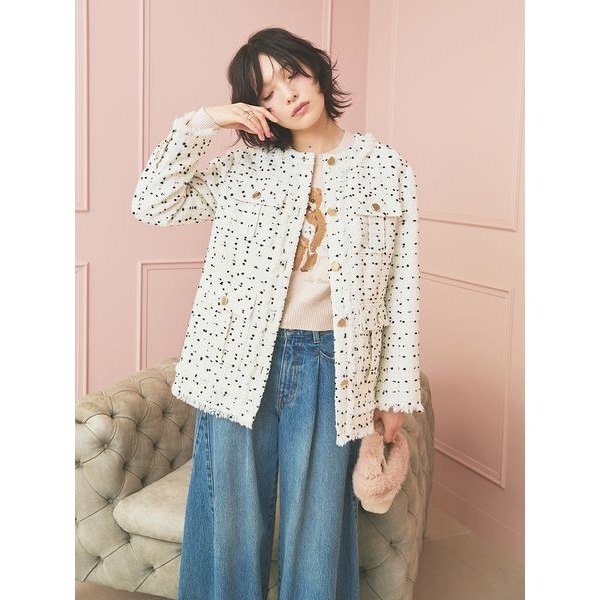 【LILY BROWN×MARY QUANT】ビジューボタンミドルファーコート LILY BROWN×MARY QUANT】ビジューボタンミドルファーコート(ノー