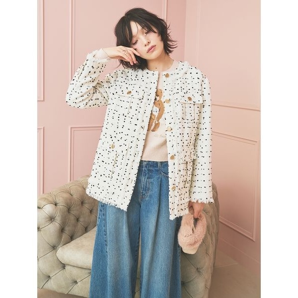 LILY BROWNマリークワント　コラボ ビジューボタンミドルファーコート LILY BROWN×MARY QUANT】ビジューボタンミドルファーコート(ノー