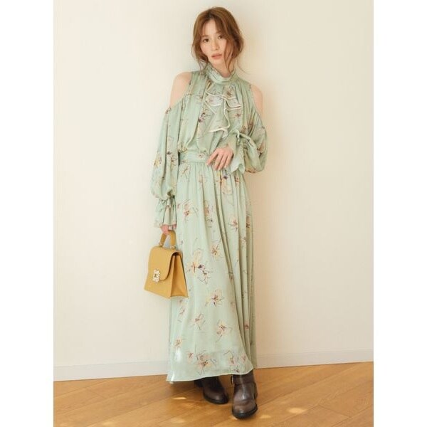 リリーブラウン ラッフルフリルティアードシャツワンピース 1 ラッフルフリルティアードシャツワンピース(マキシ・ロング