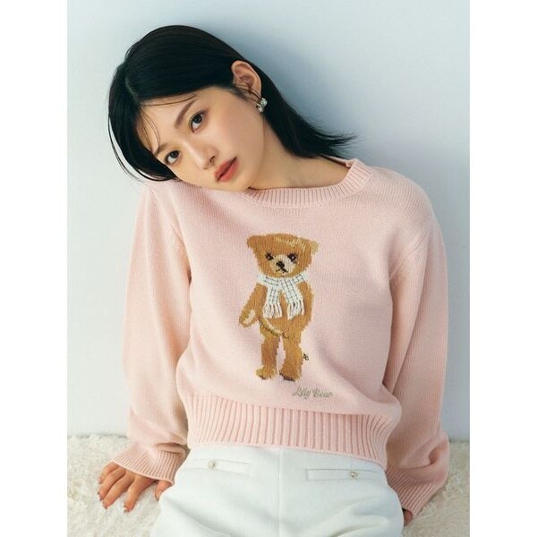 Lily Bearエンブロイダリーニットトップス | リリーブラウン(LILY