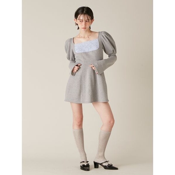 新作新品タグ付き　リリーブラウン♡ ツイードビジューAラインミニワンピース L.B CANDY STOCK]ツイードビジューAラインミニワンピース(ミニ