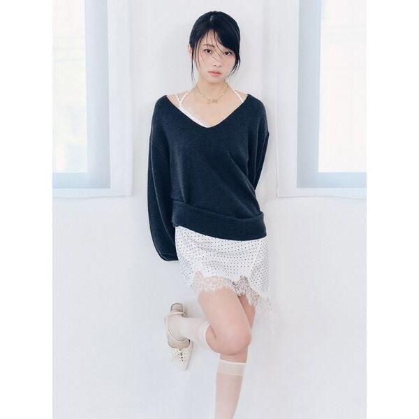 WEB限定カラー】カシミヤブレンドニットセットサテンミニワンピース