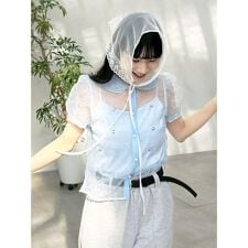 [L.B CANDY STOCK]ラウンドカラービジューブラウス